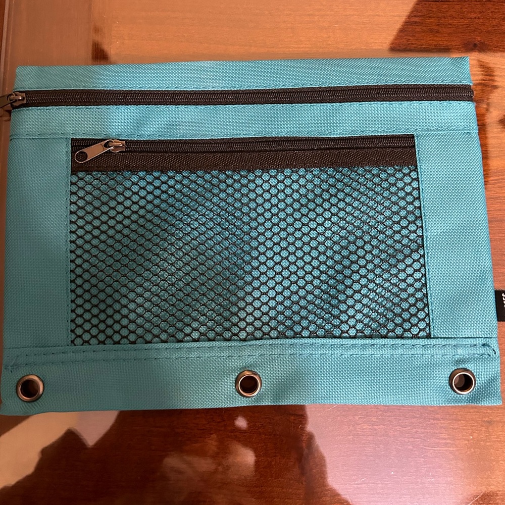 NWOT staples teal pen pencil case for 3 ring binder